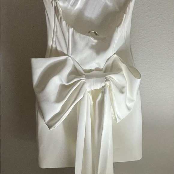 White Bow Bridal Mini Dress - Picture 3 of 6